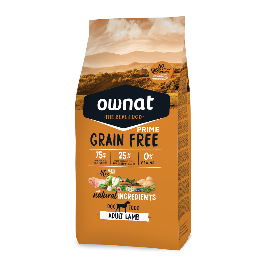 12 KG Ownat Prime Grain Free Adulto Cordeiro ração para cães