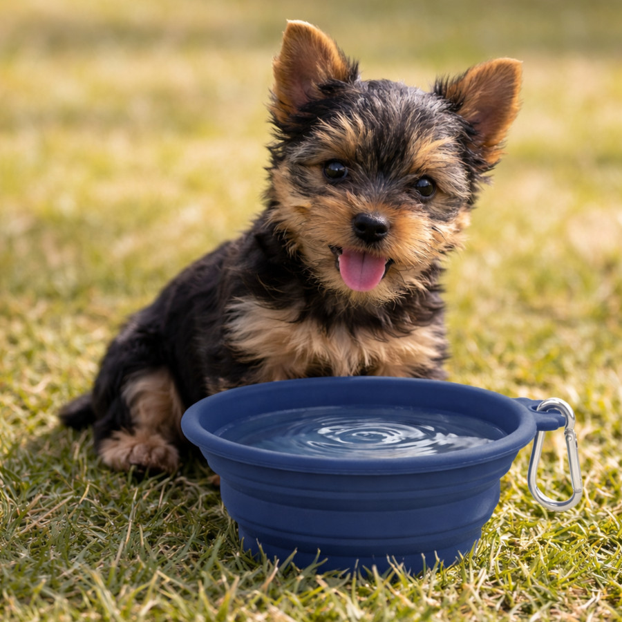 Gotoo Comedouro Dobrável e Portátil em Silicone Azul para cães e gatos