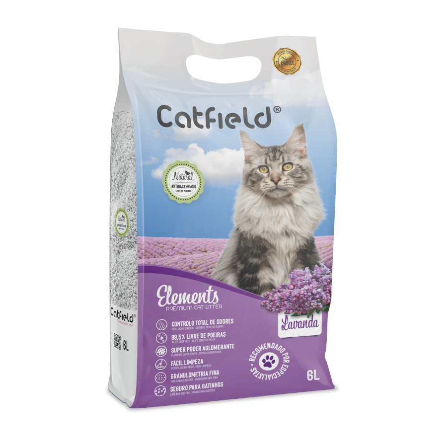 4.25 KG 6 L Catfield Elements Areia Aglomerante Natural Lavanda para Gatos
