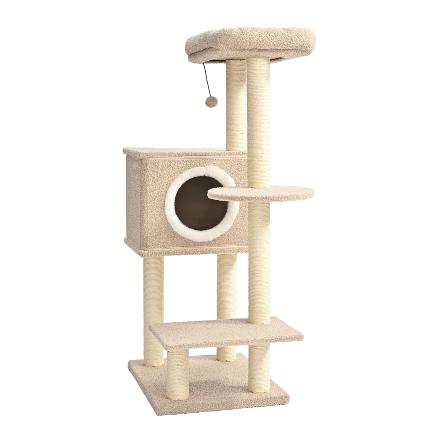 Leeby Boucle Collection árvore arranhadora com cama nido e brinquedo para gatos