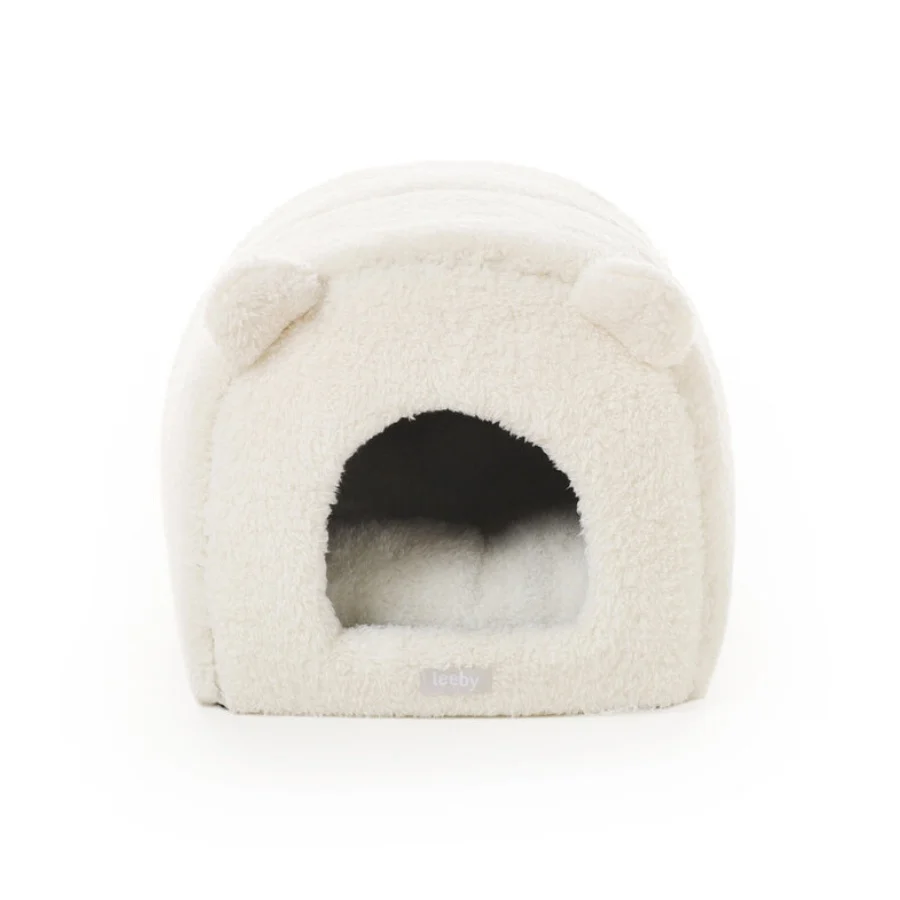 Leeby Igloo amovível em pele de carneiro branca para gatinhos