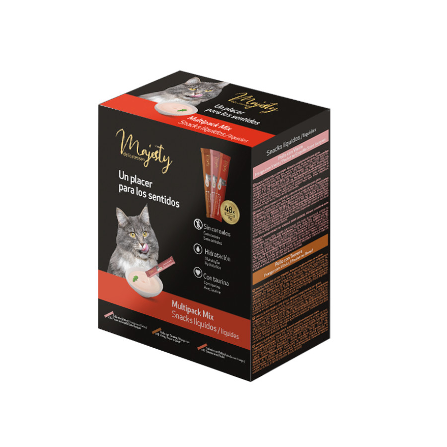 48 saquetas x 15 g Majesty Snack líquido Mix para gatos