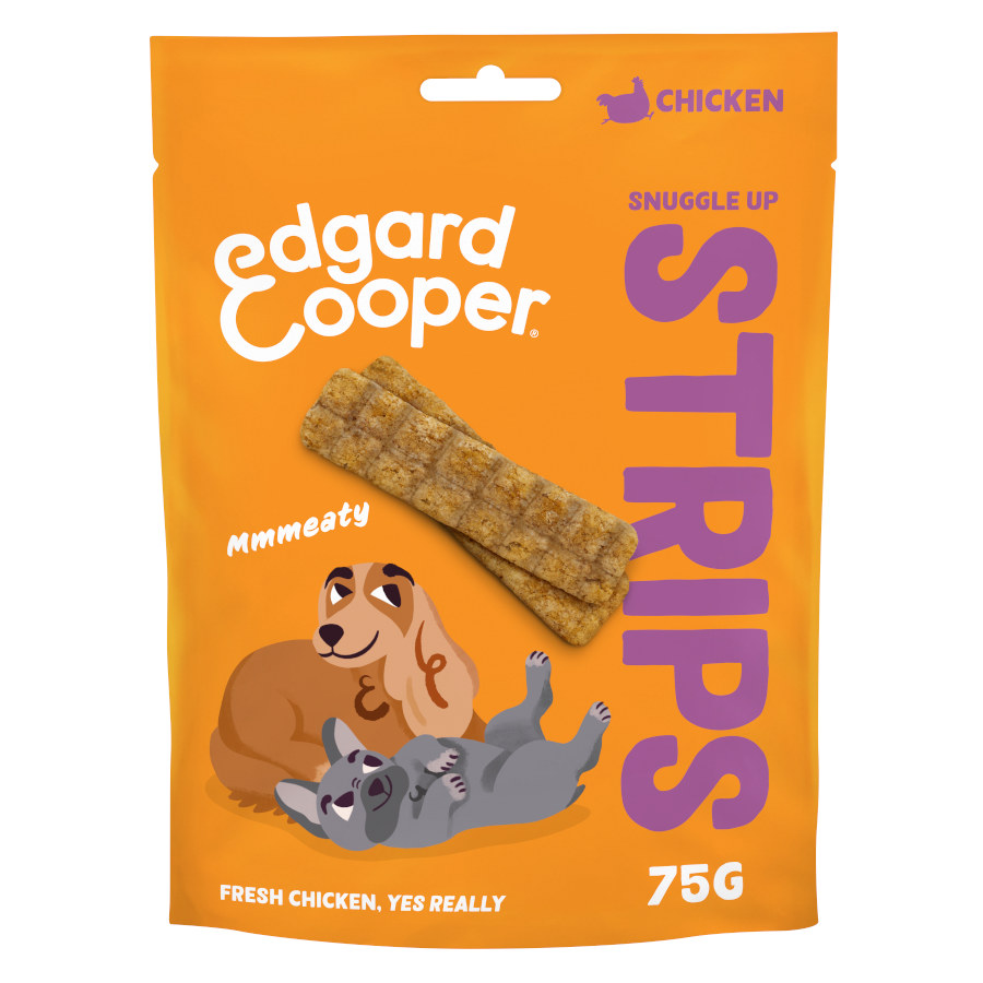 4 pacotes x 75 g Edgard y Cooper Tiras de Frango para cães Pack poupança!