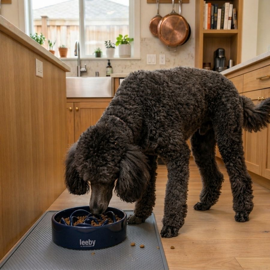 Leeby Comedouro Lento de Cerâmica Azul para cães