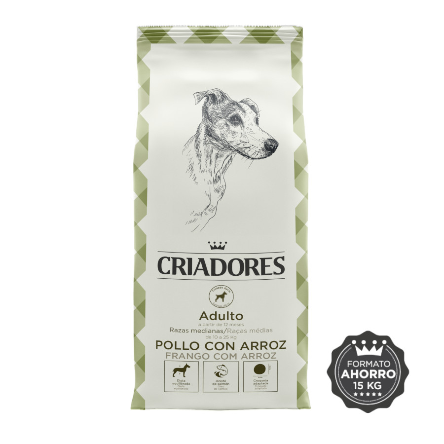 2 x 15 kg Criadores Adulto Frango e Arroz ração para cães porte médio Pack poupança!