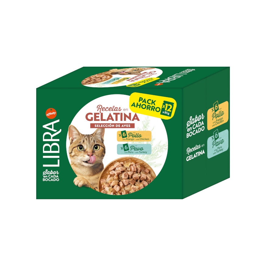 1.02 KG 12 paquetas x 85 g Libra Comida húmida de frango e peru em gelatina para gatos