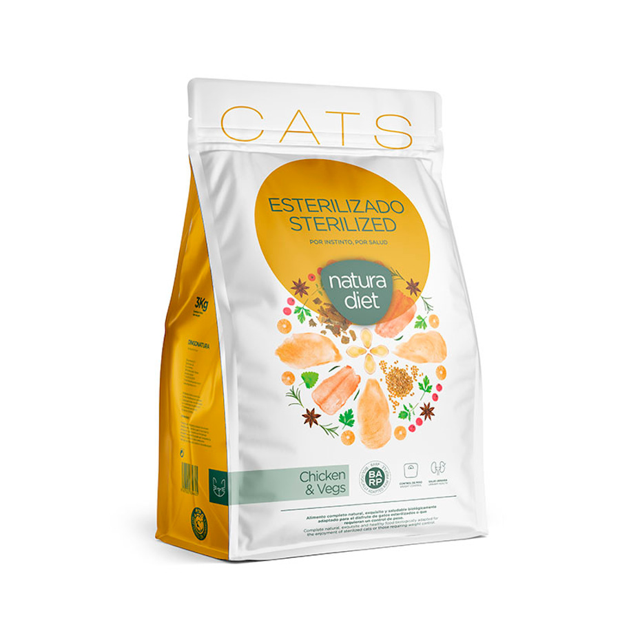8 KG Natura Diet Esterilizado Frango e Legumes ração para gatos