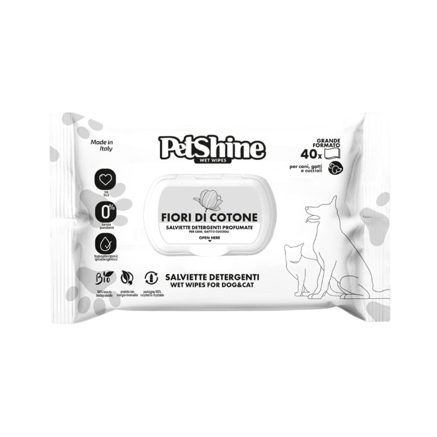 Petshine Toalhitas húmidas Flor de algodão para cães e gatos