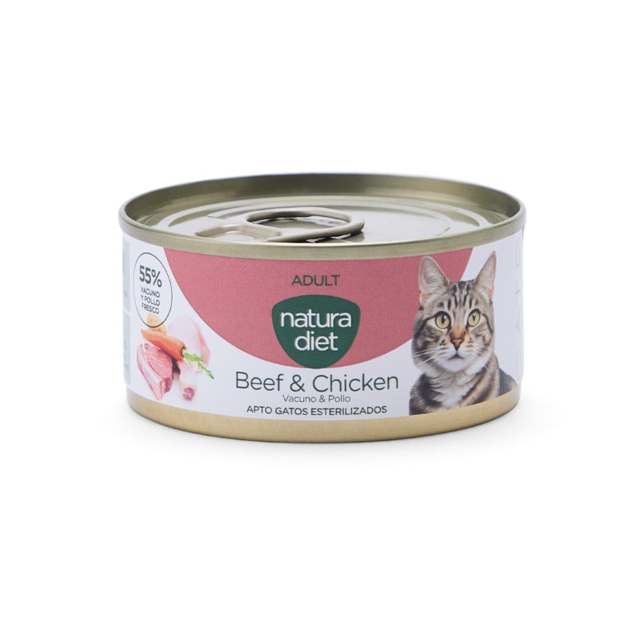 0.085 KG Natura Diet Adult Comida Húmida de Vaca e Frango em Lata para gatos
