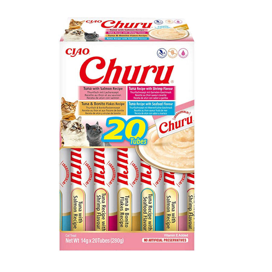 0.37 KG 20 saquetas x 14 g Churu Variedades de Marisco Snack Líquido para gatos