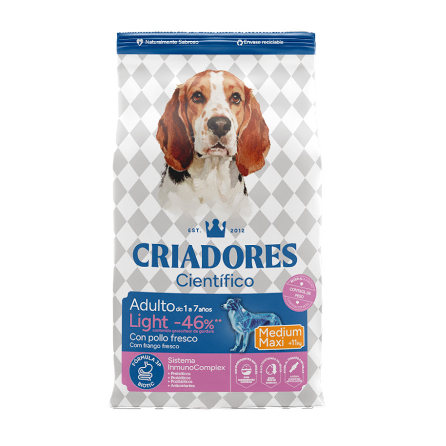 Criadores Científico Light -46% de gordura Adulto Medium-Maxi Ração de frango para cães