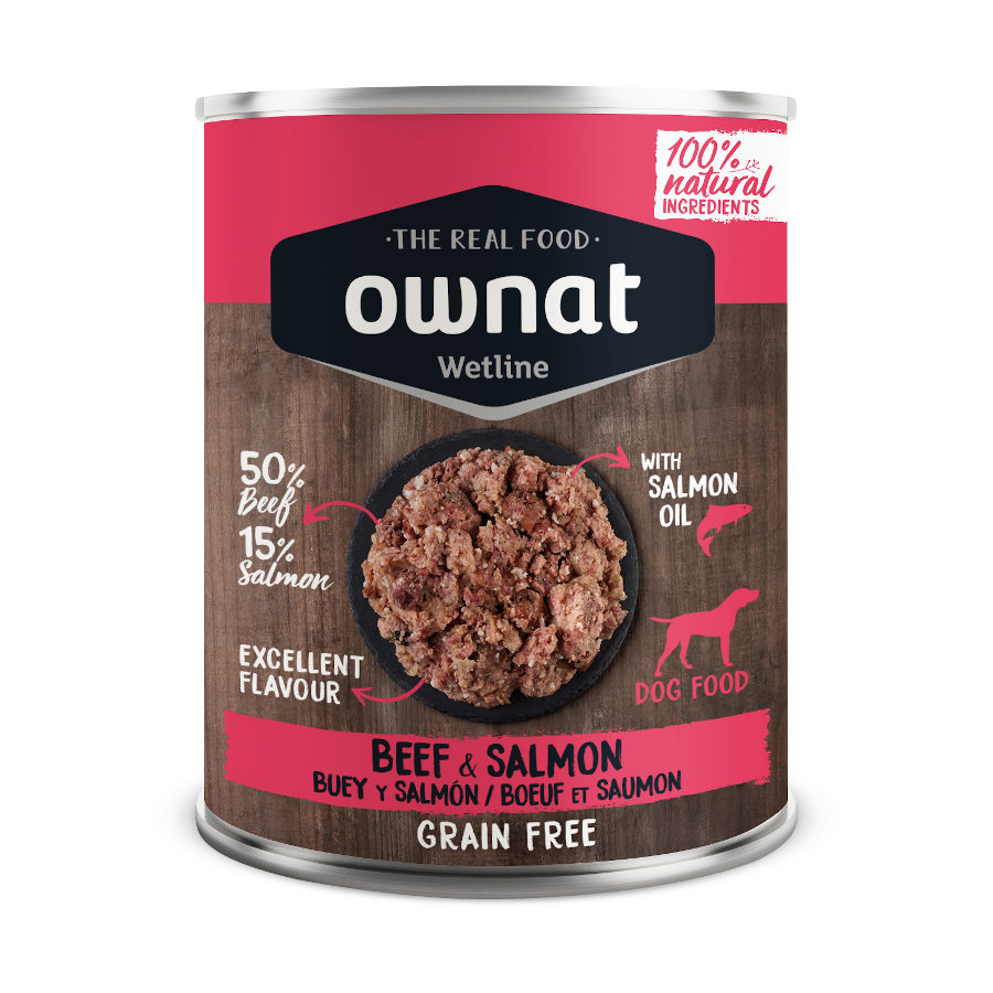 0.395 KG Ownat Wetline Boi e Salmão lata para cães
