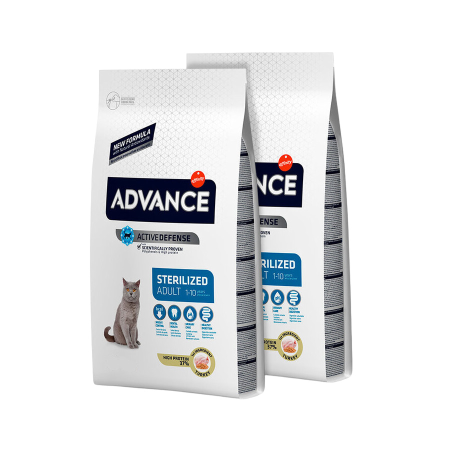 2 x 3 kg Advance Active Defense Adult Sterilized Peru e Cevada ração para gatos Pack poupança!