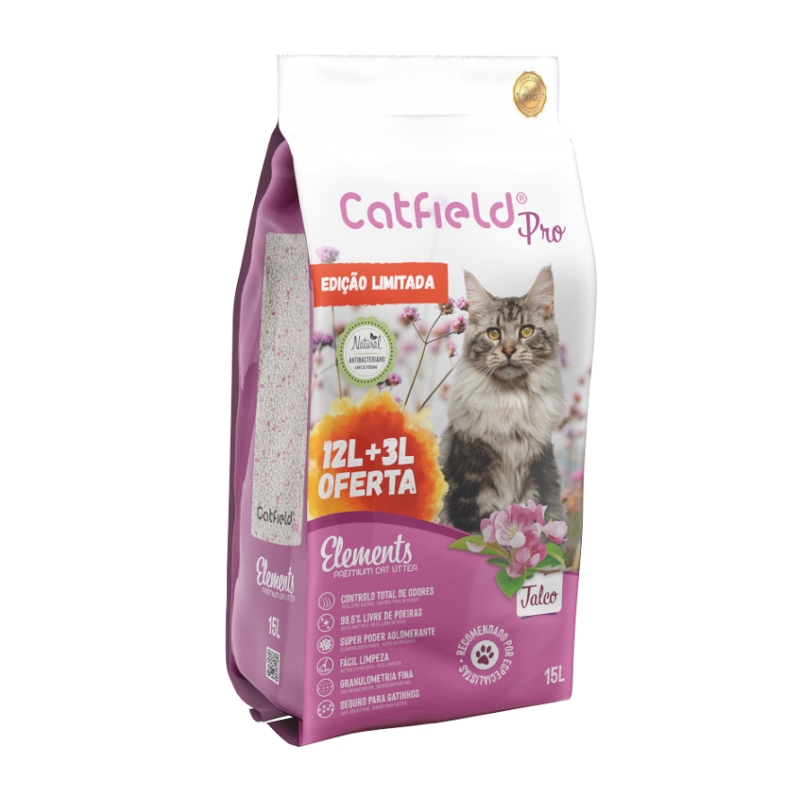 13.5 KG 12 + 3 L Catfield Elements Areia Aglomerante Natural Talco Special Edition para gatos