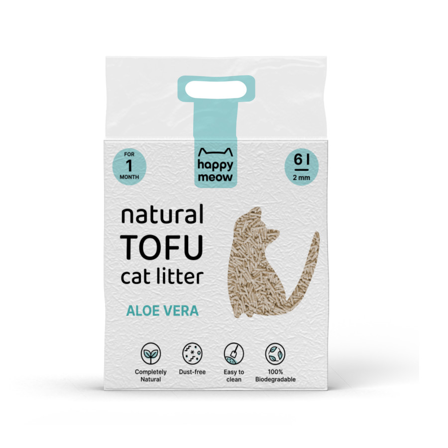 Happy Meow Areia Natural de tofu com aroma a aloe vera para gatos