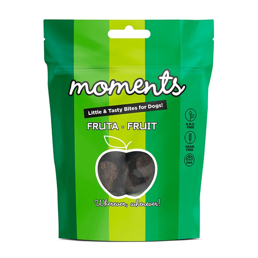 2 bolsitas x 60 g Moments Bocaditos de Pollo y Frutas para perros