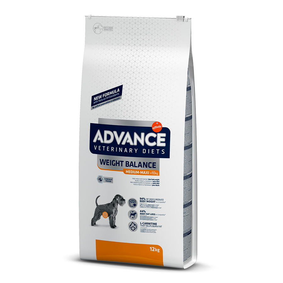 12 KG Advance Veterinary Diets Medium Maxi Weight Balance Aves ração para cães