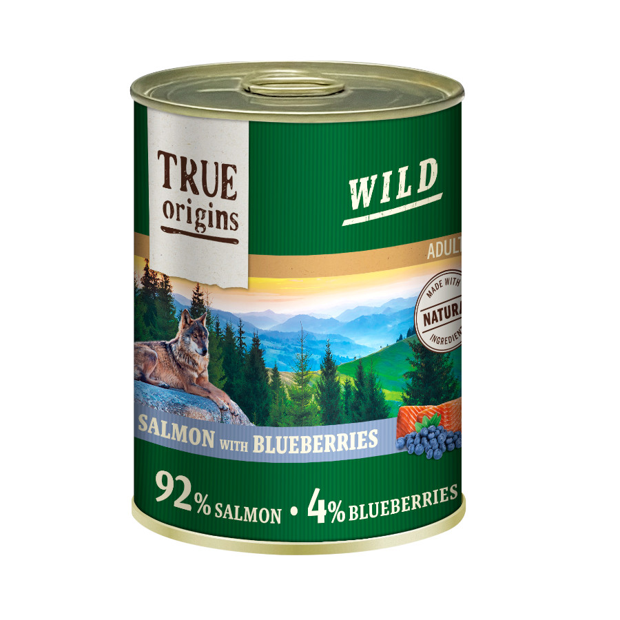 9.6 kg True Origins Adult Wild Salmão lata para cães