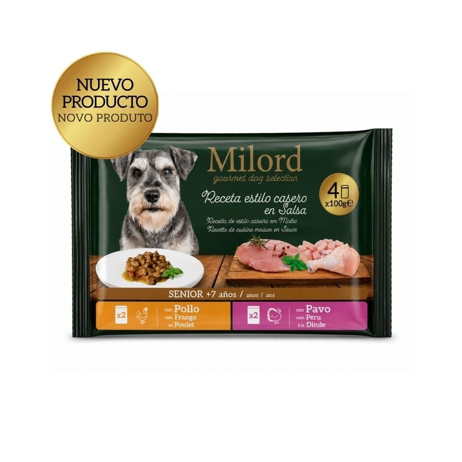 0.4 KG 4 x 100 g Milord Senior +7 Receita ao estilo caseiro em molho Saquetas para cães - Multipack