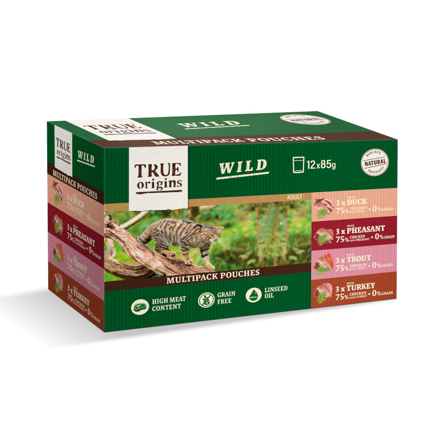 2.04 kg True Origins Wild Saquetas Filete em Molho para gato