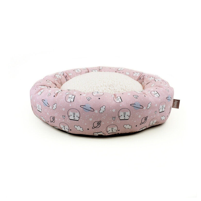 Leeby Cama Donut Antiderrapante Estampado Banda Desenhada Rosa para gatos