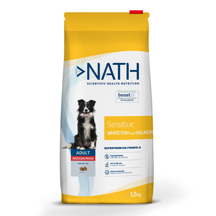 Nath Adult Medium / Maxi Sensitive Peixe Branco e Salmão ração para cães