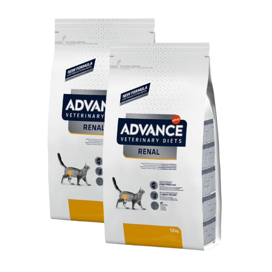 2 x 1.5 kg Advance Veterinary Diets Renal ração para gatos Pack poupança!