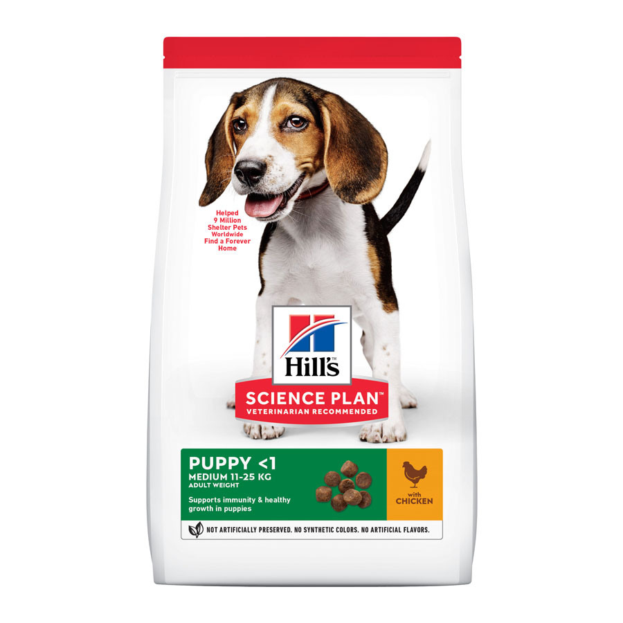 2 x 18 kg (15 + 3 kg grátis!) Hill's Science Plan Puppy Medium Frango ração para cães Pack poupança!