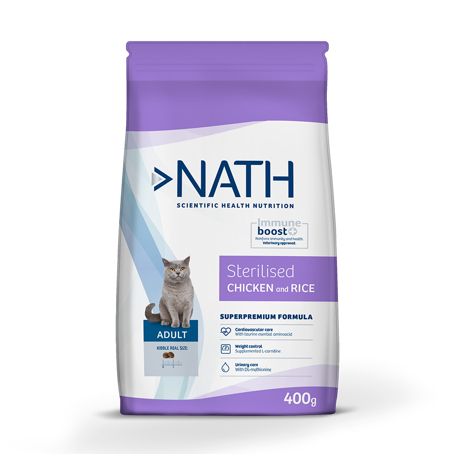 0.4 KG Nath Adult Sterilised Frango e Arroz ração para gatos