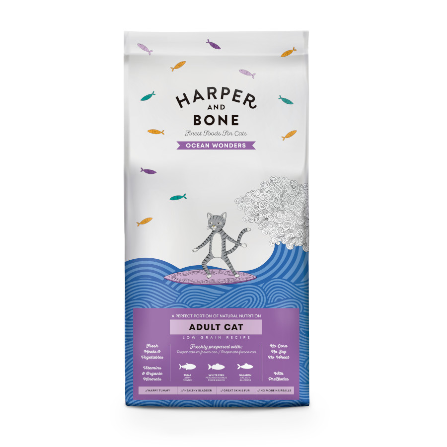 2 KG 2 kg Harper & Bone Ocean Wonders Ração de peixe para gatos