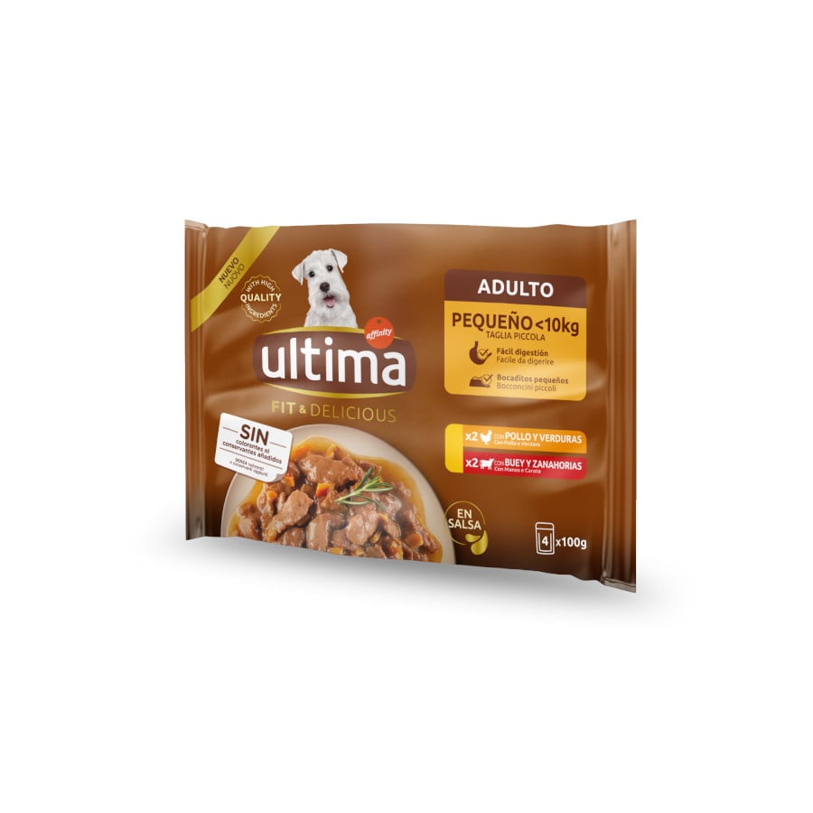 100 gr Ultima Fit & Delicious Adult Pollo y Buey Sobre en Salsa para perros