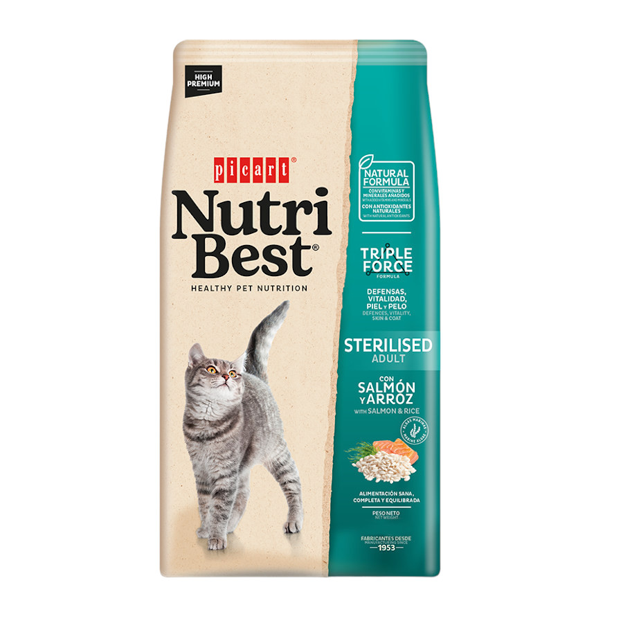 8 KG 8 kg Nutribest Adult Sterilised Salmão e Arroz ração para gatos