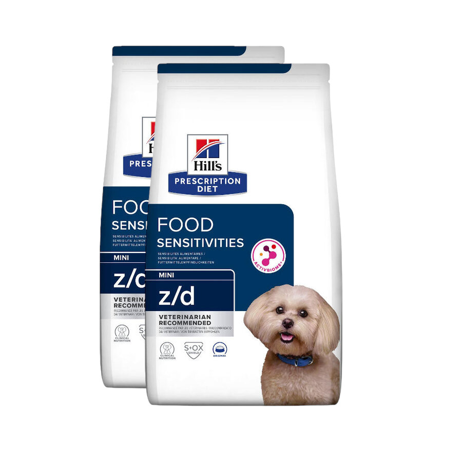 2 x 1 kg Hill's Prescription Diet Mini Adult Food Sensitivities z/d ração para cães Pack poupança!