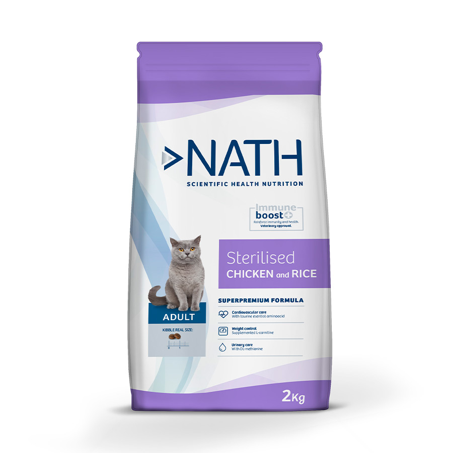 2 KG Nath Adult Sterilised Frango e Arroz ração para gatos