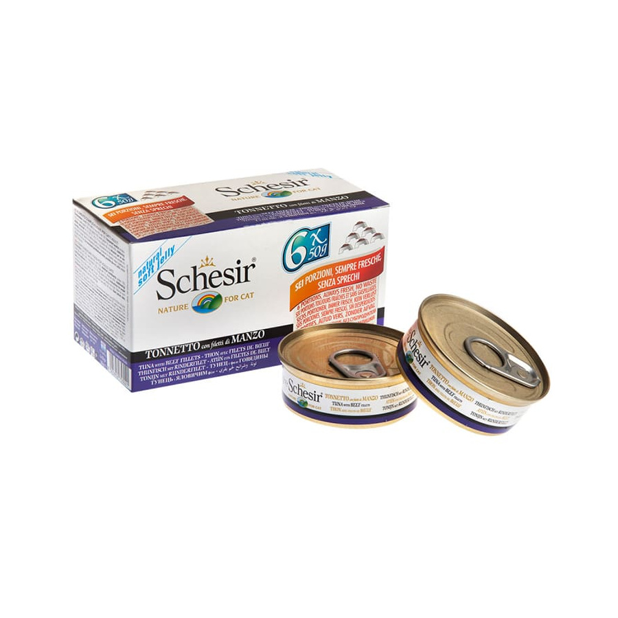 0.6 kg Schesir Nature Atum e Bife de Boi em Geleia lata para gatos- Pack 6
