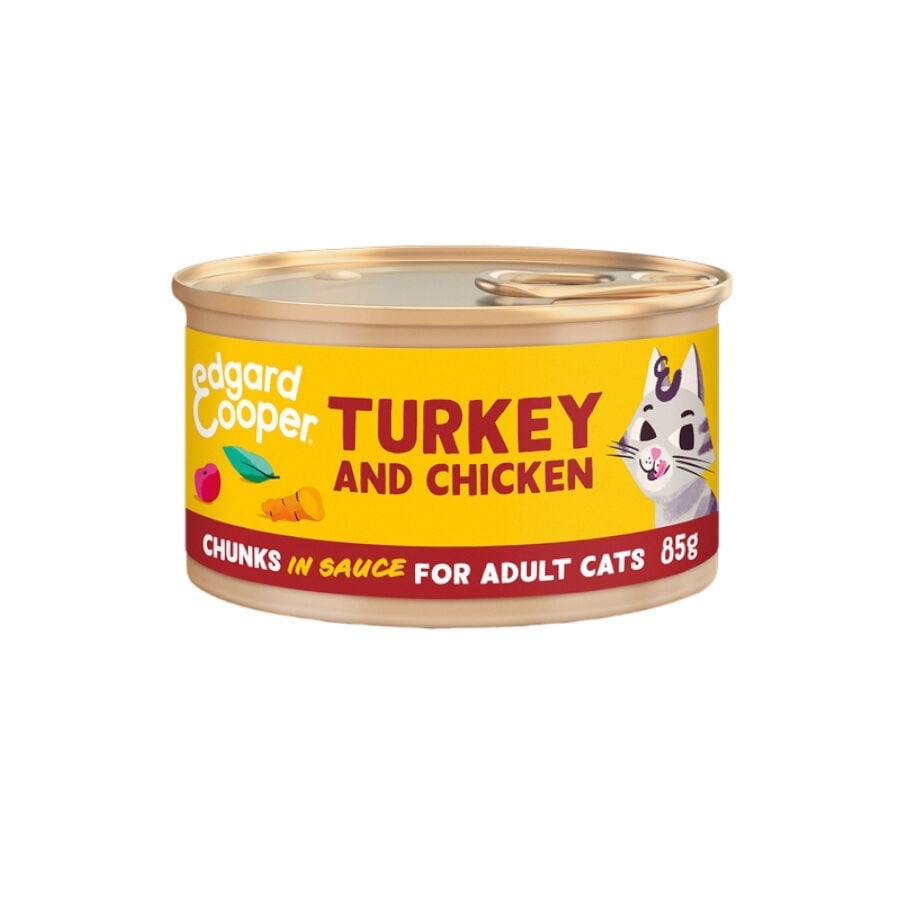 0.085 KG 85 g Edgard & Cooper Adult Trocitos de Pavo y Pollo en Salsa lata para gatos