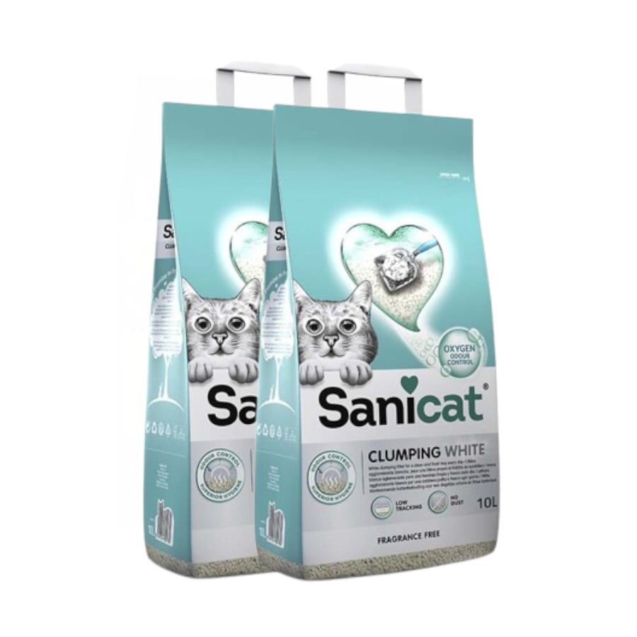 2 x 20 L Sanicat Clumping White Areia Aglomerante Branca para gatos Pack poupança!