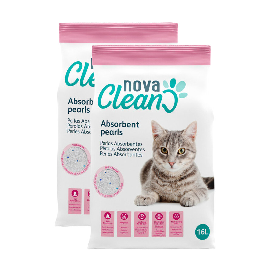2 x 16 L Nova Clean Areia Sílica Pérolas Absorventes para gatos Pack poupança!