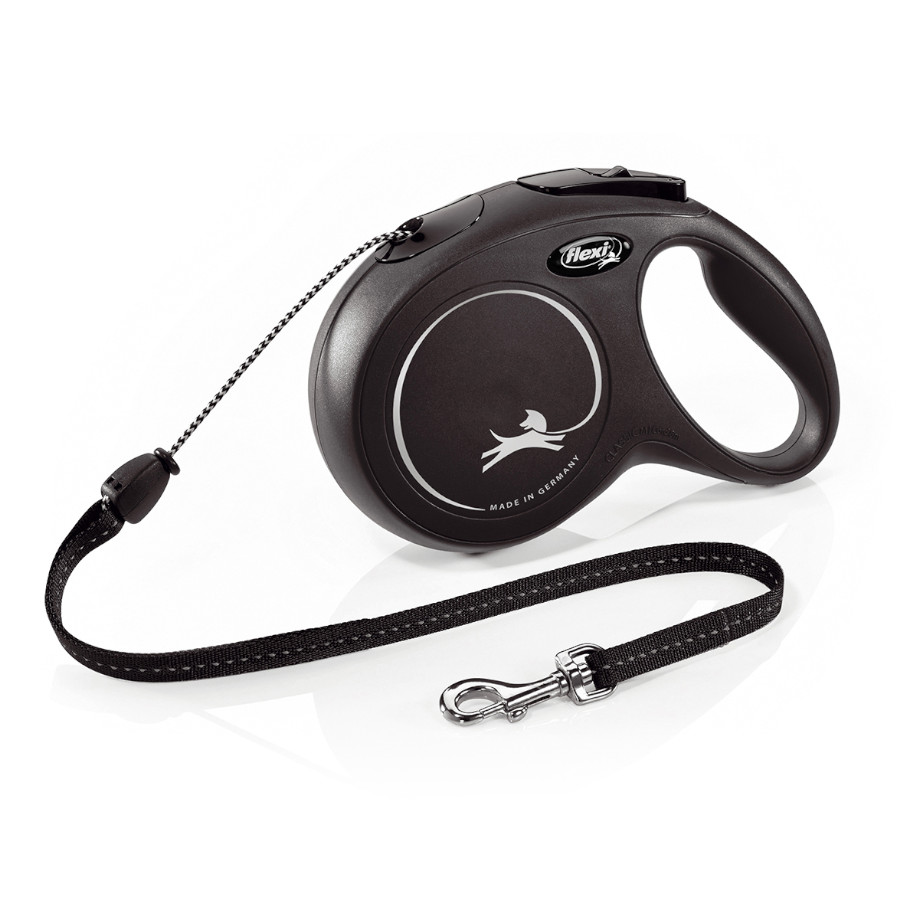Flexi New Classic Trela extensível com cordão preto para cães
