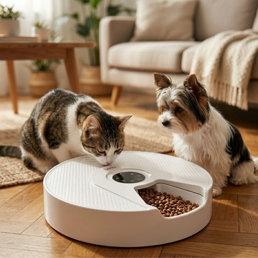 Leeby Comedouro Automático Programável Circular para cães e gatos