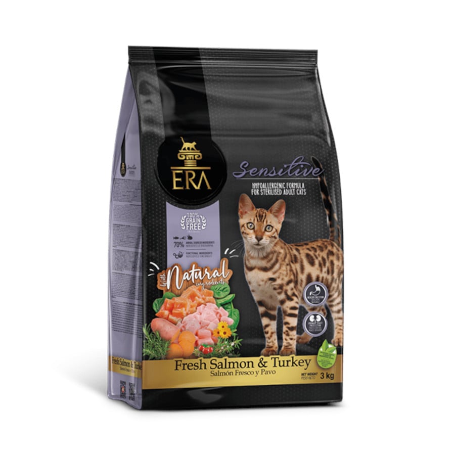 3 KG 3 kg Era Sensitive Salmão e Peru Ração para gatos