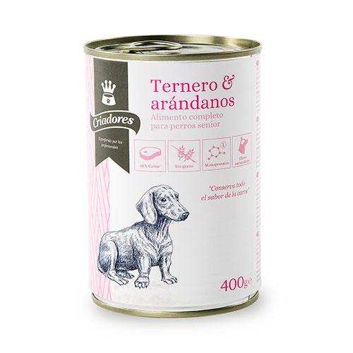 400 g Criadores Senior vitela-mirtilos comida húmida cães