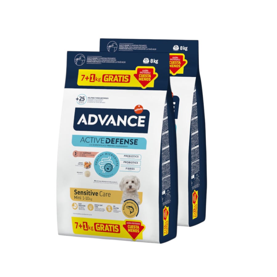 16 kg (14 + 2 kg grátis!) Advance Active Defense Mini Sensitive Salmão e Arroz ração para cães Pack poupança!