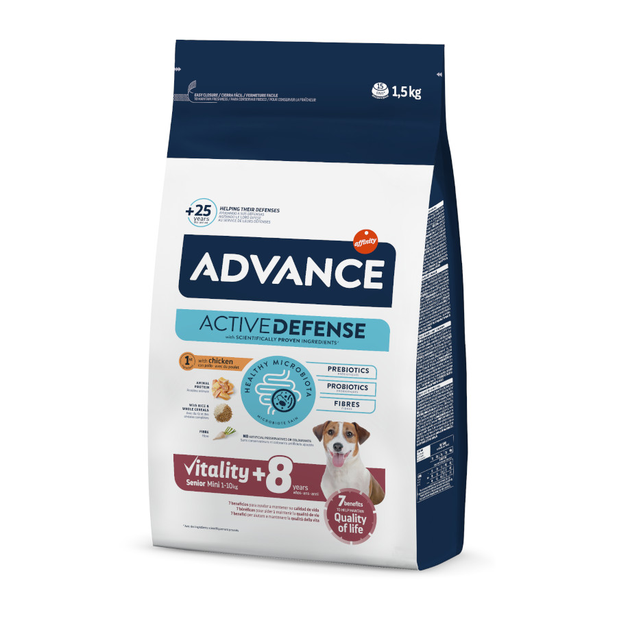 1.5 kg Advance Active Defense Senior Mini +8 Frango e Arroz ração para cães