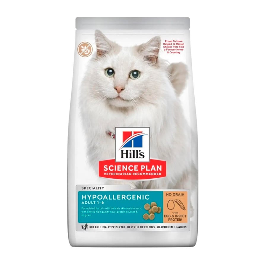 1.5 kg Hill's Science Plan Adult Hypoallergenic Ovo e Insetos ração para gatos