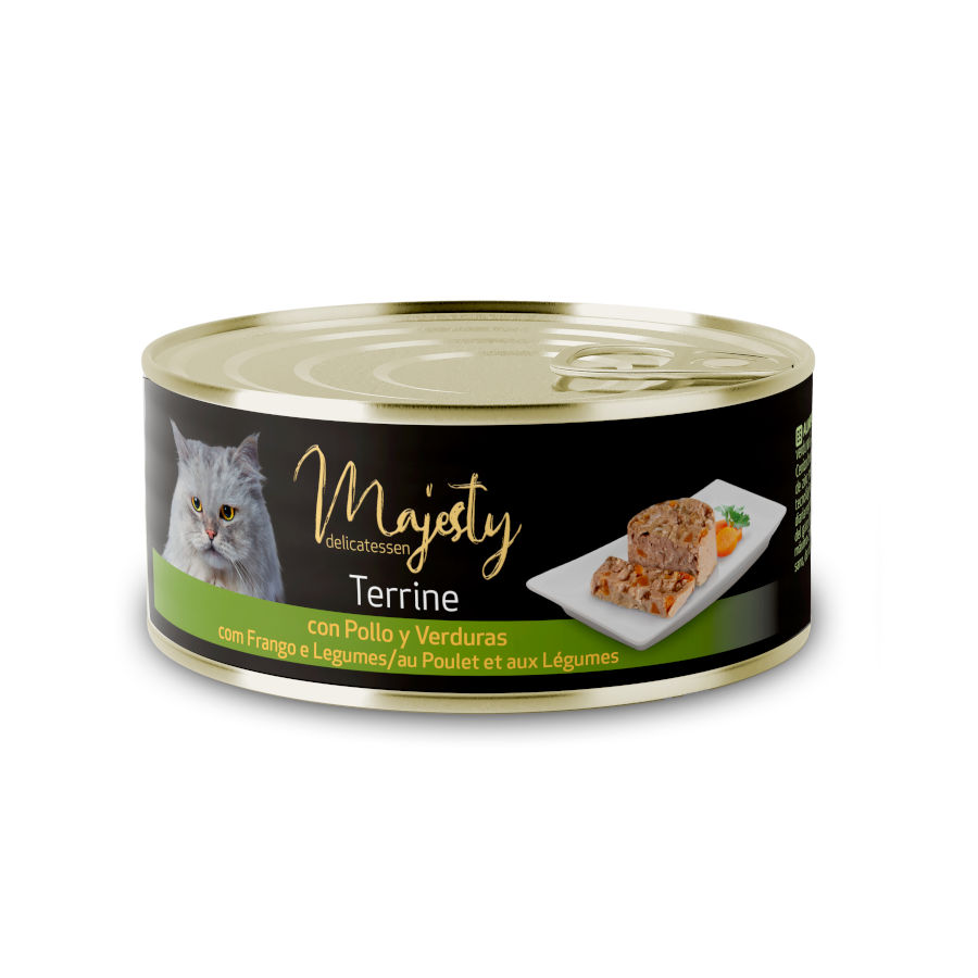 24 latas x 85 g Majesty Adult Terrine Frango e Legumes lata para gatos Pack poupança!