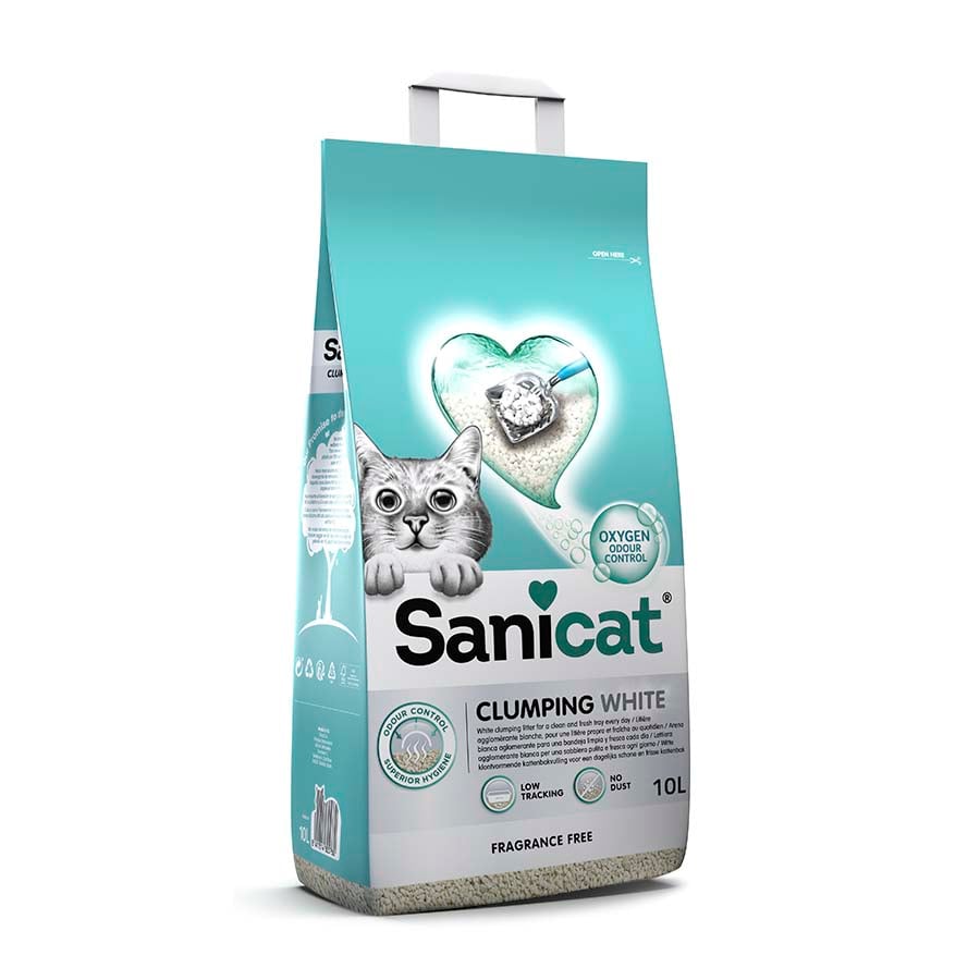 10 L Sanicat Clumping White Areia Aglomerante Branca para gatos