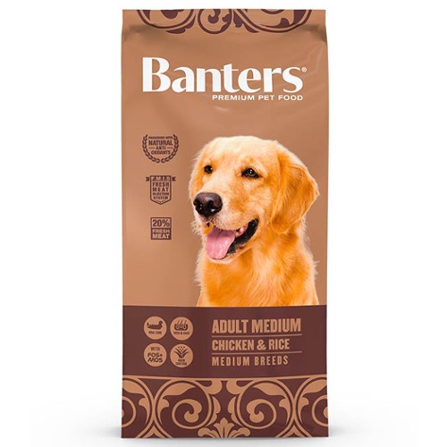 3 KG Banters Adult Medium Frango e Arroz ração para cães
