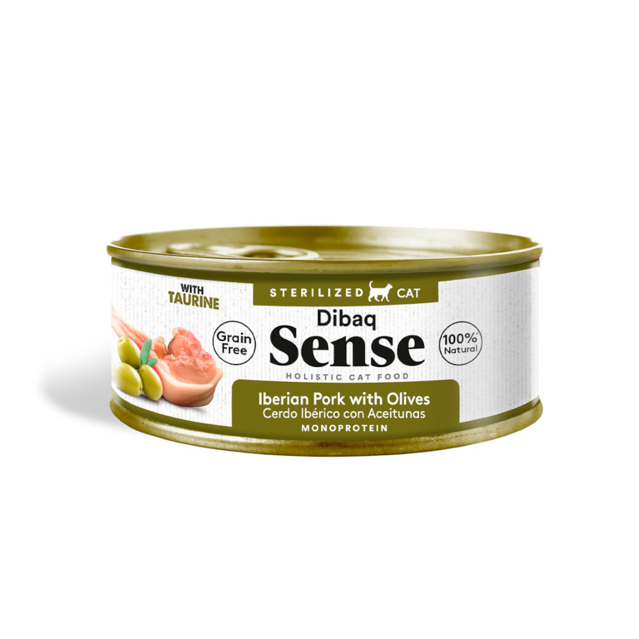 0.07 KG Dibaq Sense Sterilized Gain Free Porco Ibérico com Azeitonas lata para gatos