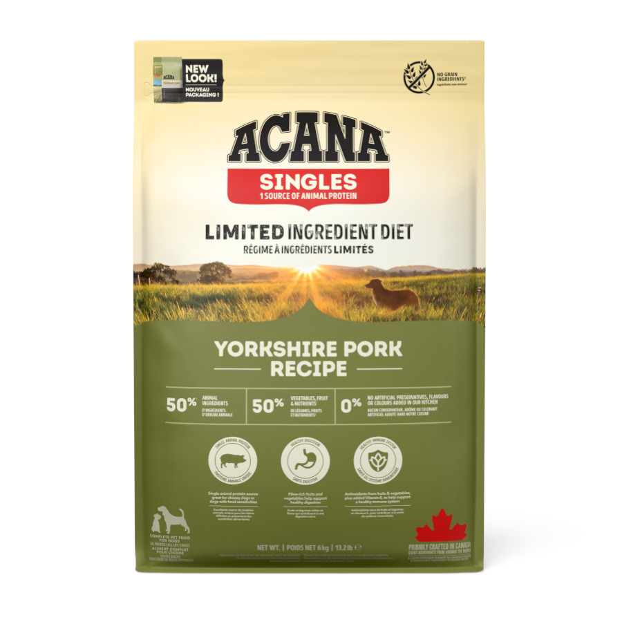 6 kg Acana Singles Yorkshire Pork Porco e Abóbora Ração para cães